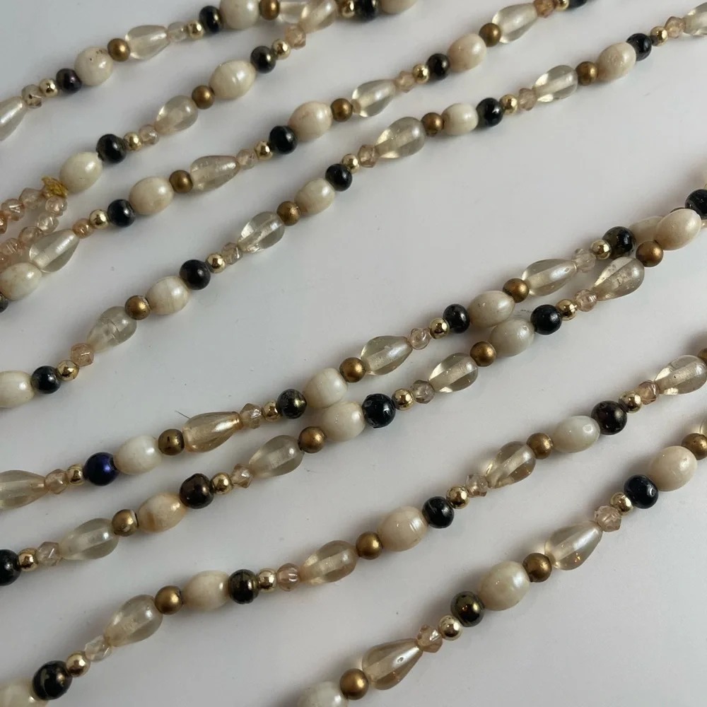 Tie Backs Glass Beads Lot of 2 Cream, Brown & Gold Curtain, Bath Towels Tie Back